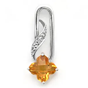 14k White Gold Clover Shape Citrine and Diamond Pendant