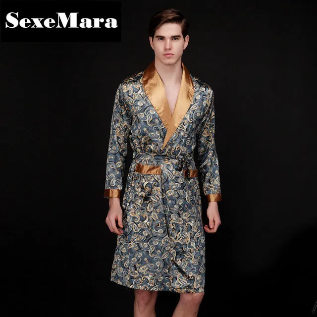 2017 spring summer new luxury print silk robe male bathrobe mens kimono bath gown mens silk robes dressing gowns D7-AD16