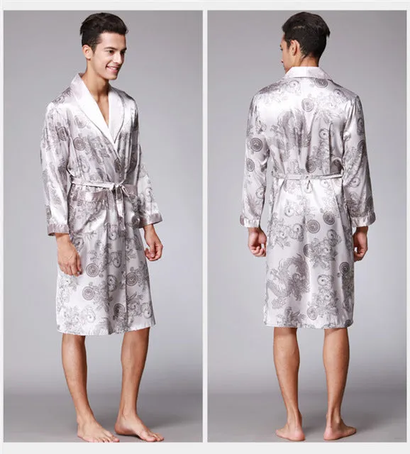 2017 spring summer new luxury print silk robe male bathrobe mens kimono bath gown mens silk robes dressing gowns D7-AD16