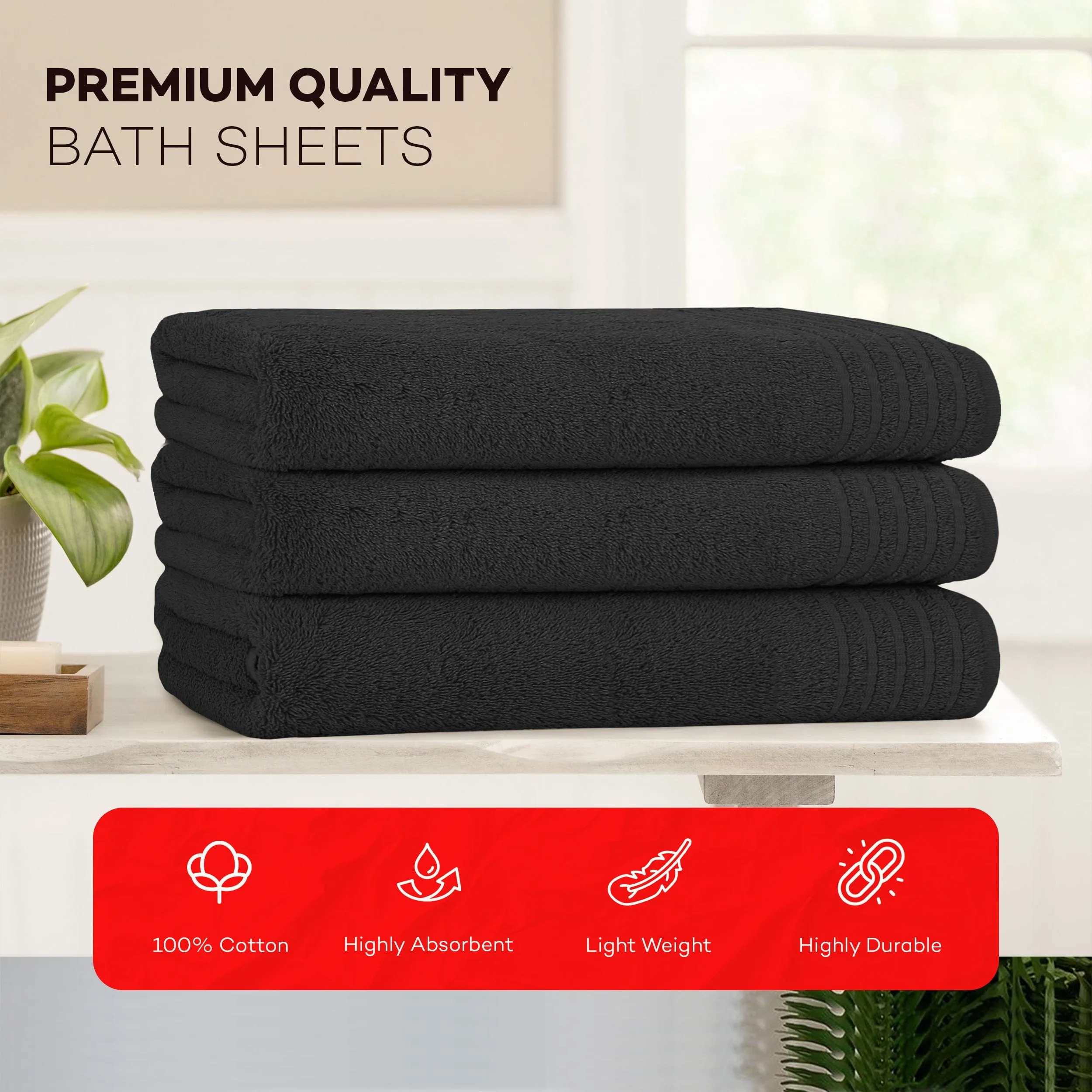 3 Pack Monaco Large Bath Sheets 100% Cotton 500GSM Highly Absorbent Towels Set for Home Gym Beach by OLIVIA ROCCO