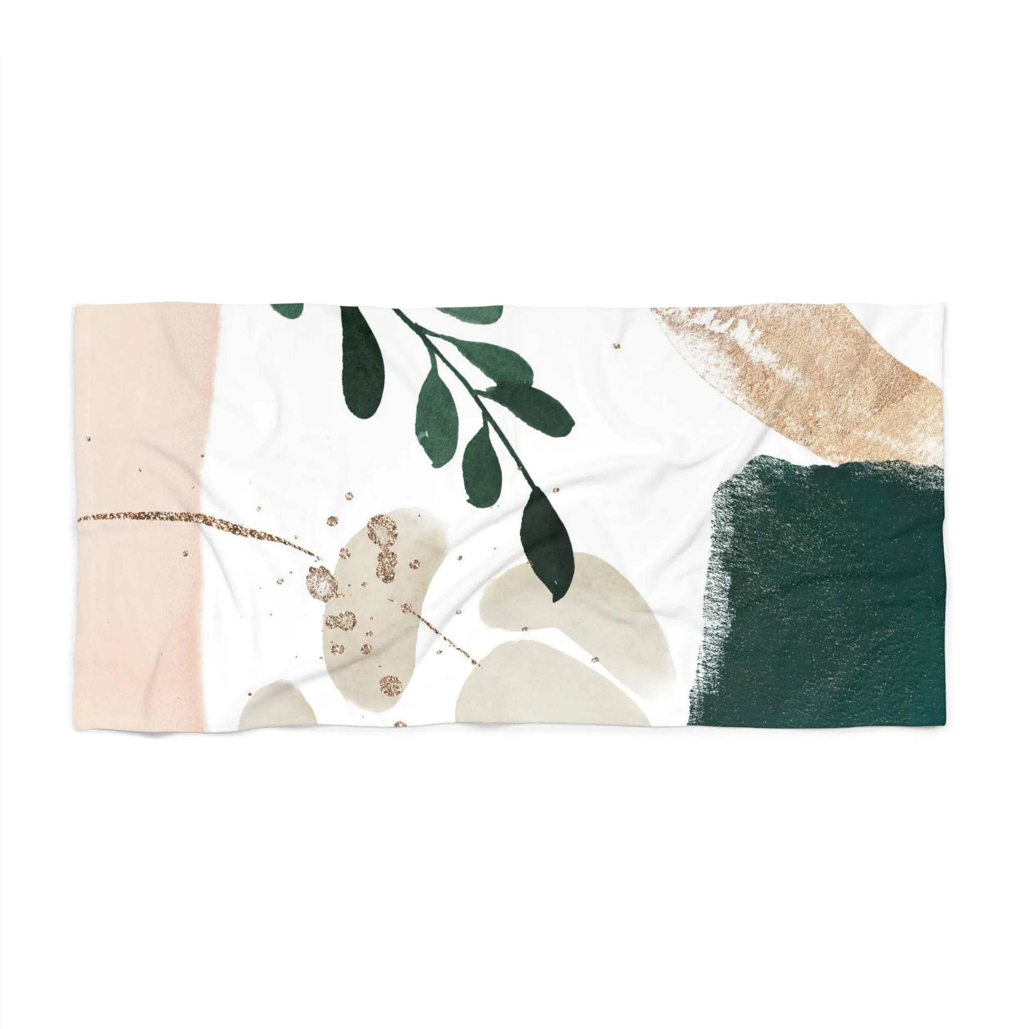 Abstract Boho Bath, Beach Towel | Blush Pink, Beige Ivory, Emerald Green