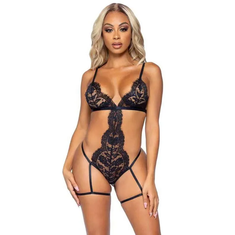 All Romance Lace Teddy and Robe Set - Small -  Black