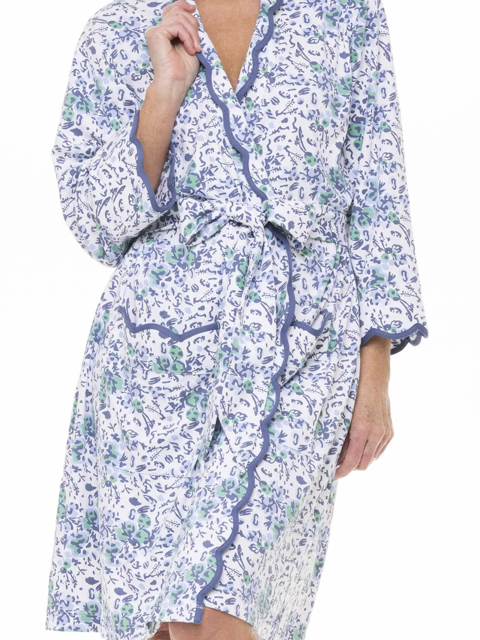 Blue Floral Pima Knit Short Classic Robe