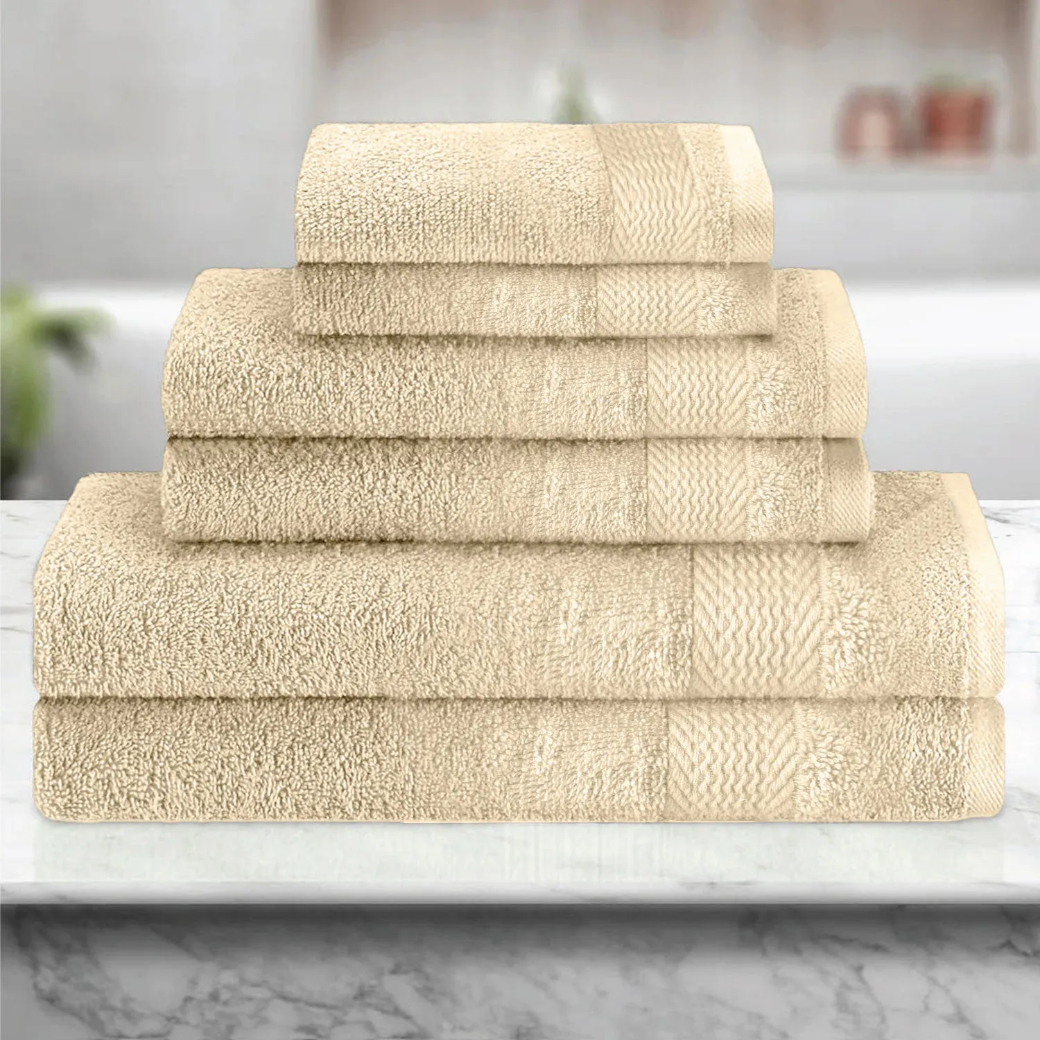 Cotton 6 Piece Towel Set-Soft Feel, Quick Dry, Highly Absorbent Durable Towels