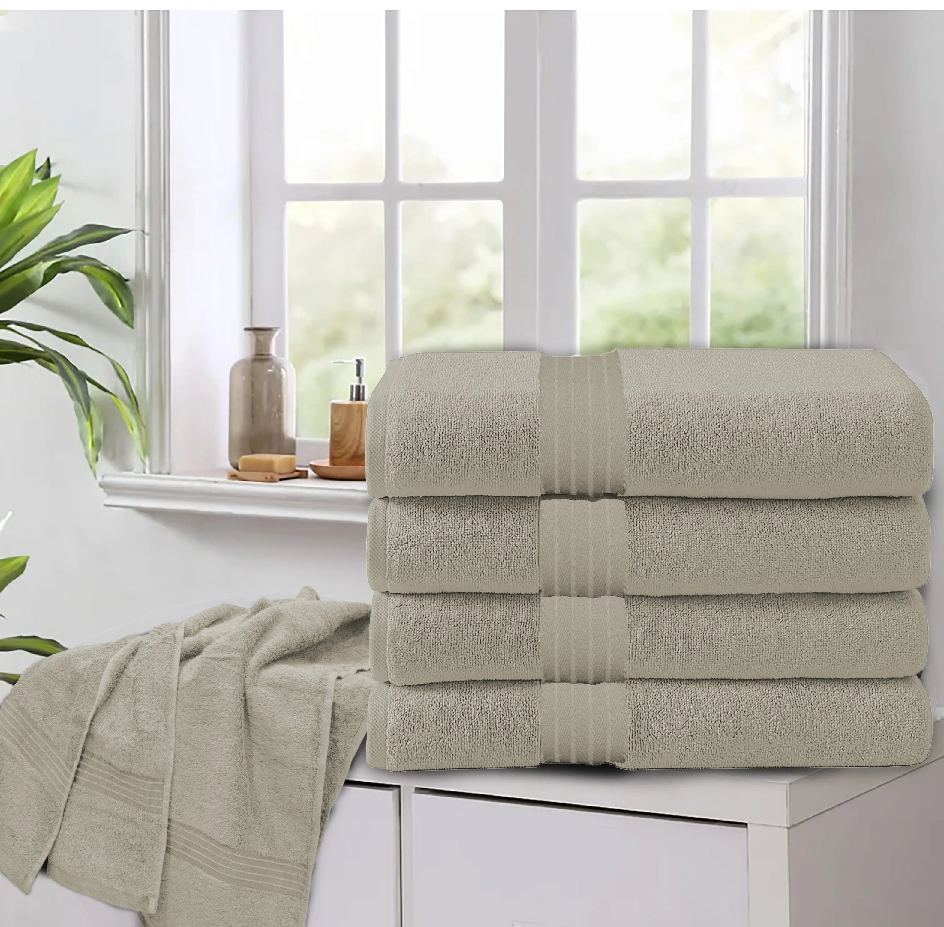 Cotton Bath Towel 70x140 CM 4 Piece Set, Beige