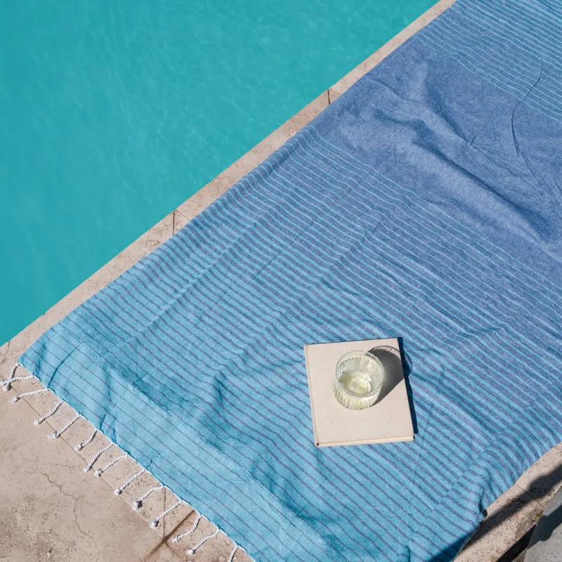 Cotton Bay Stripe Backed Fouta - Blue/Navy