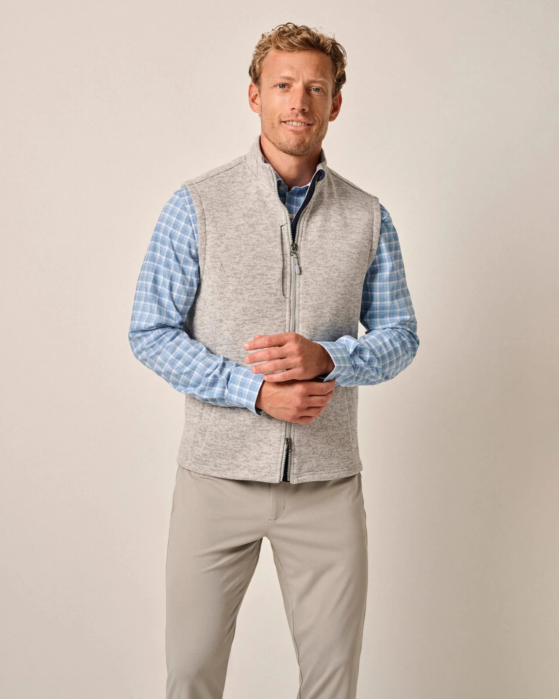 Denalis Double-Zip Fleece Vest in Light Gray by Johnnie-O