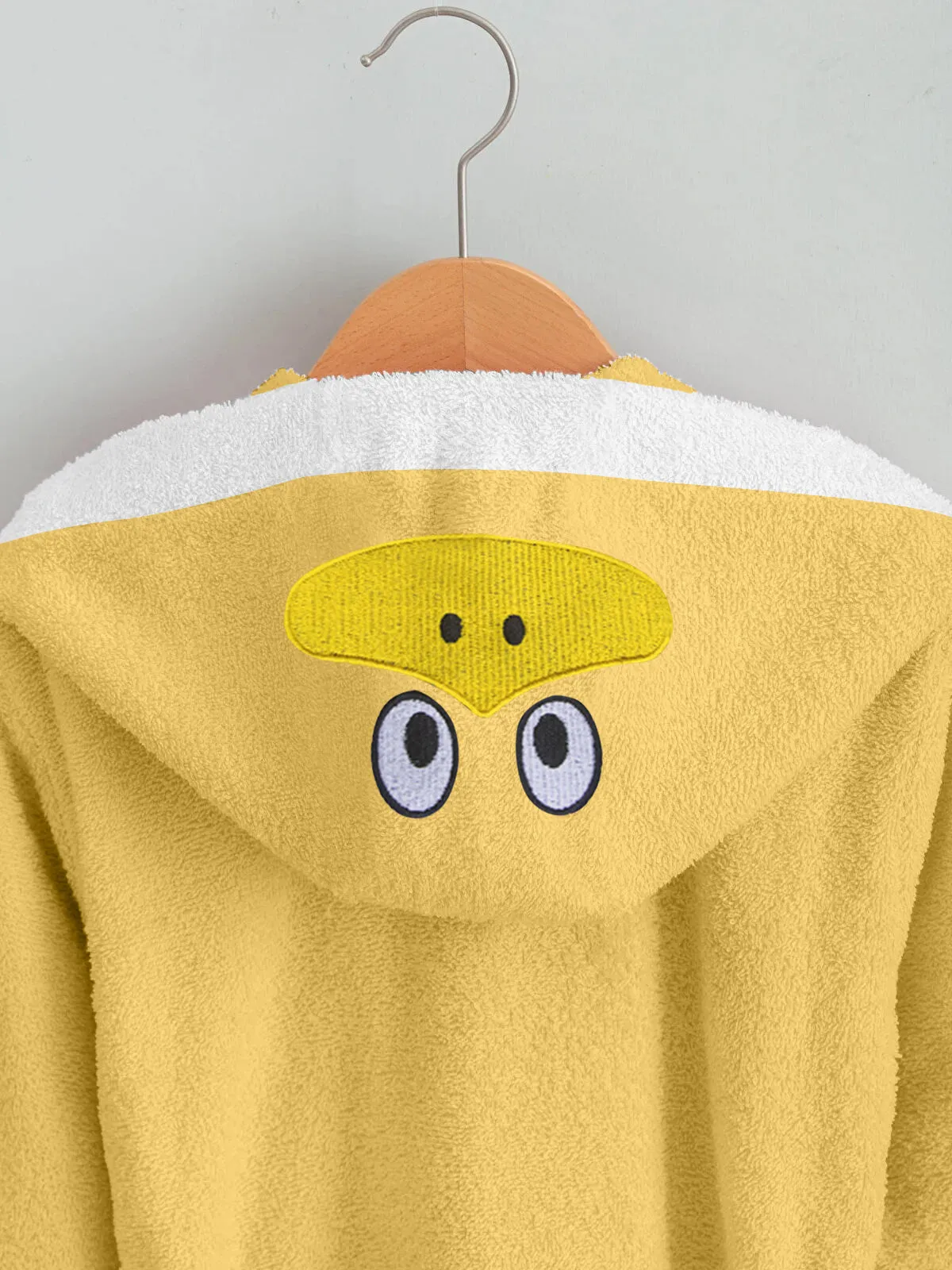 Duck Embroidered Kids Bathrobe with Hood and Tie Up Belt - Yellow