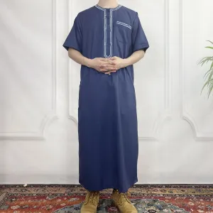 FN52-34   Cross-border short-sleeved embroidered round-neck men's robe  abaya