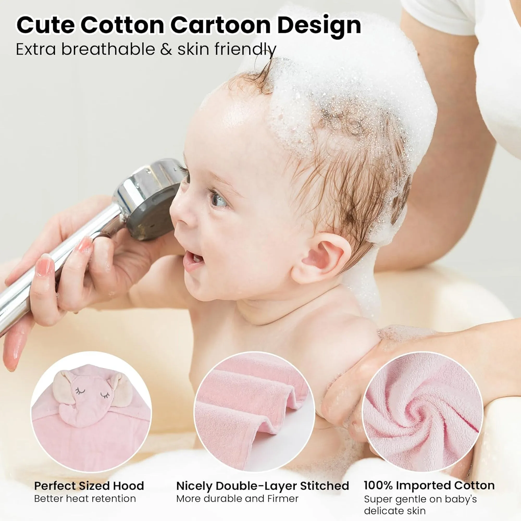 Kitty Cotton Hooded Baby Bath Towel with Baby Loofah