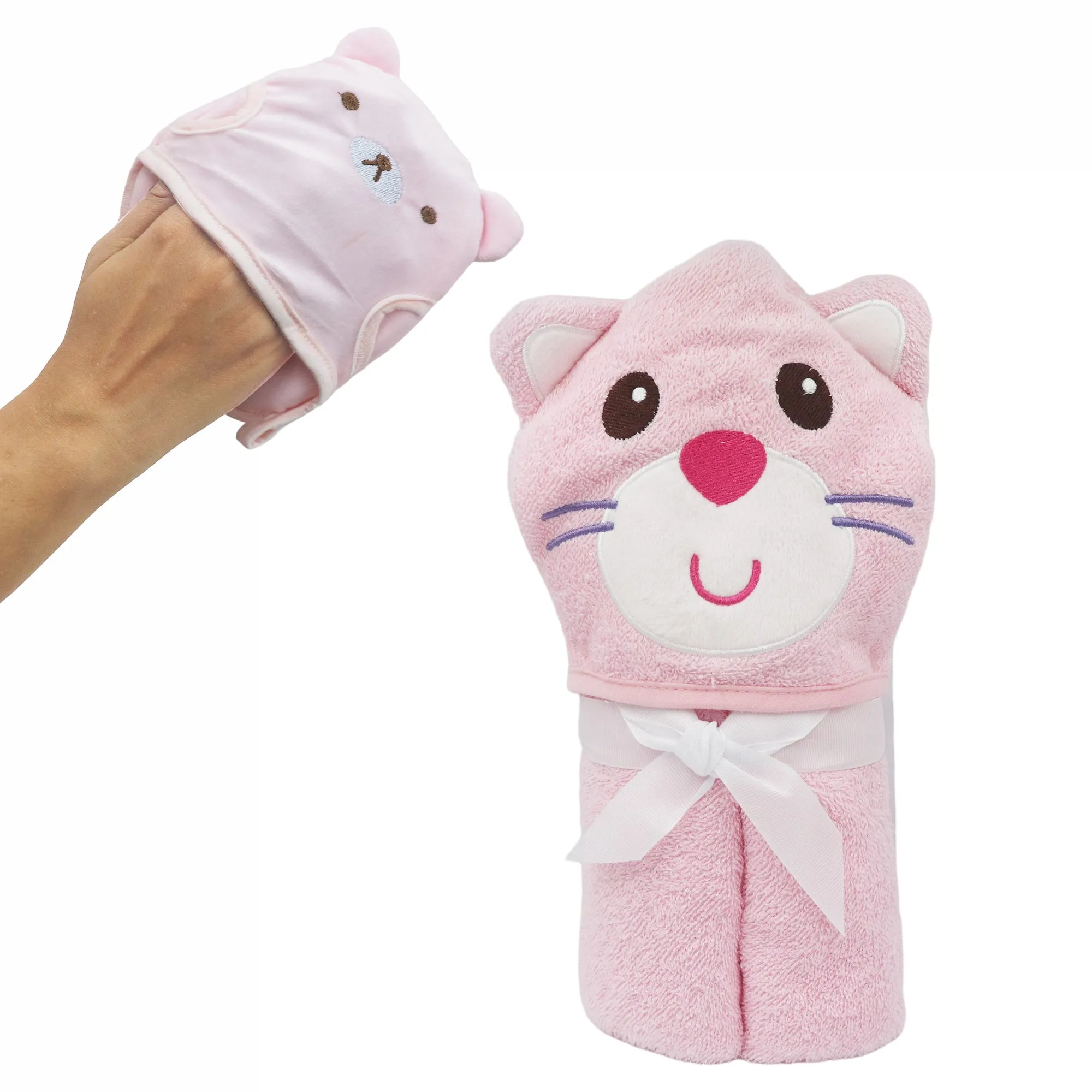 Kitty Cotton Hooded Baby Bath Towel with Baby Loofah