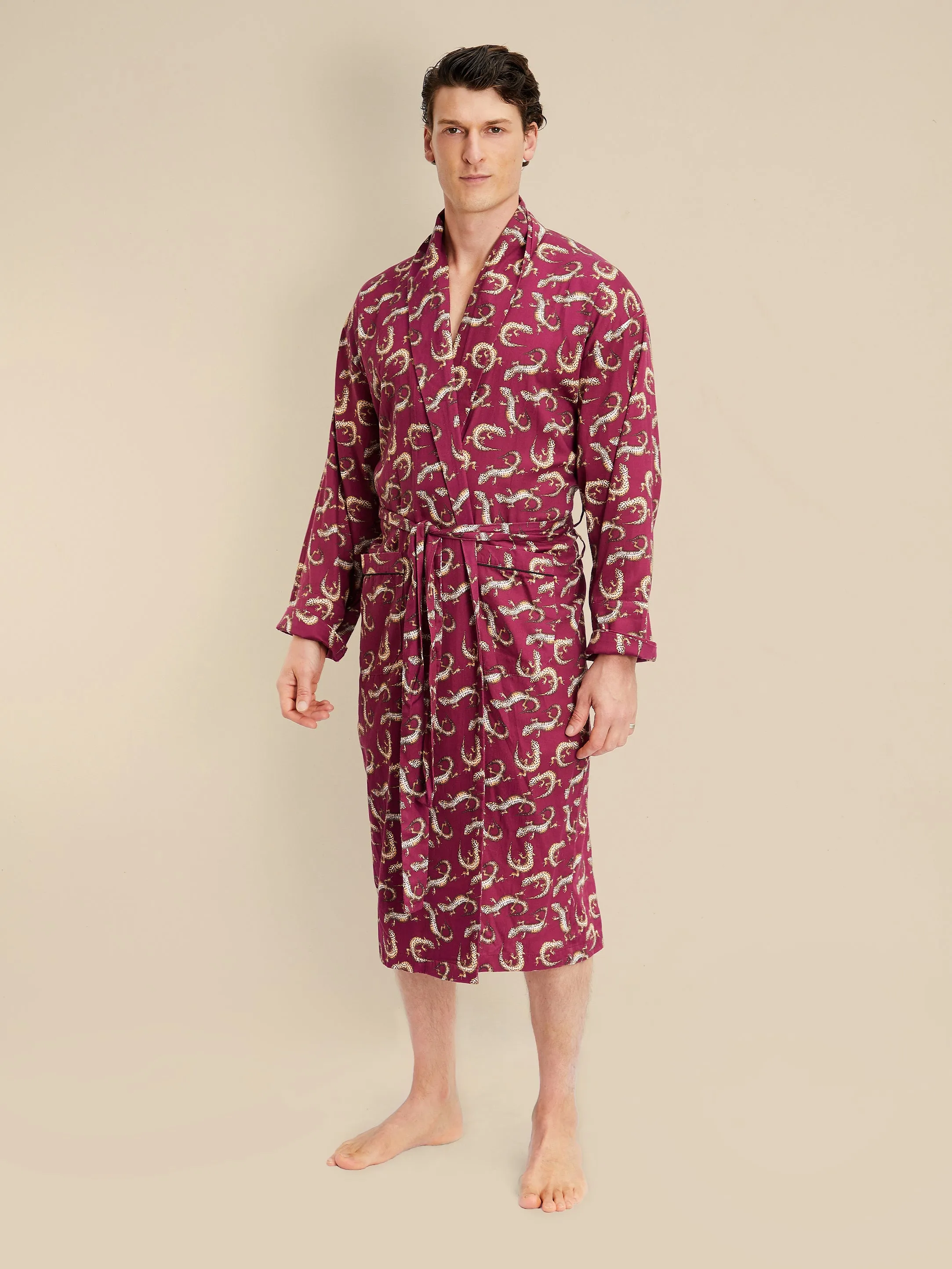 Lightweight Men's Dressing Gown - Gekko Claret