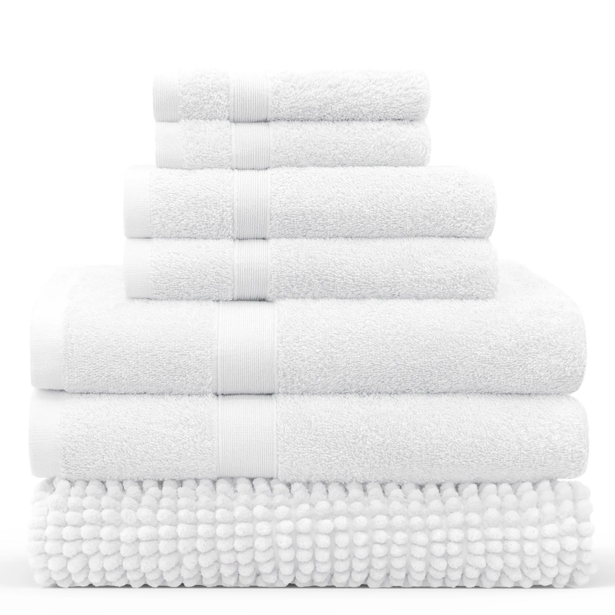 Linenova 550GSM Cotton Bath Towel and Bath Mat 7 Piece Pack