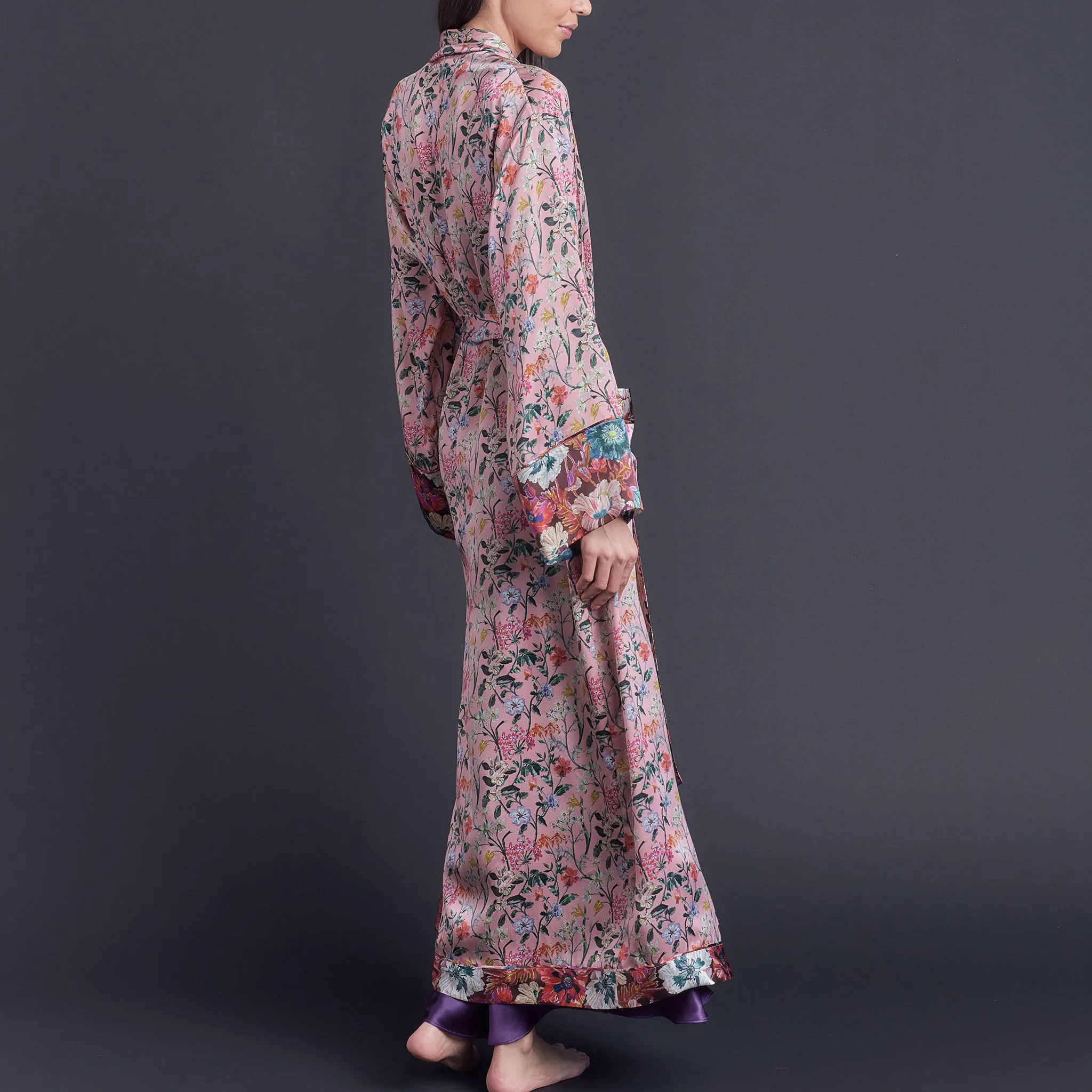 Long Claudette Robe in Lockwood Liberty Print Silk Satin