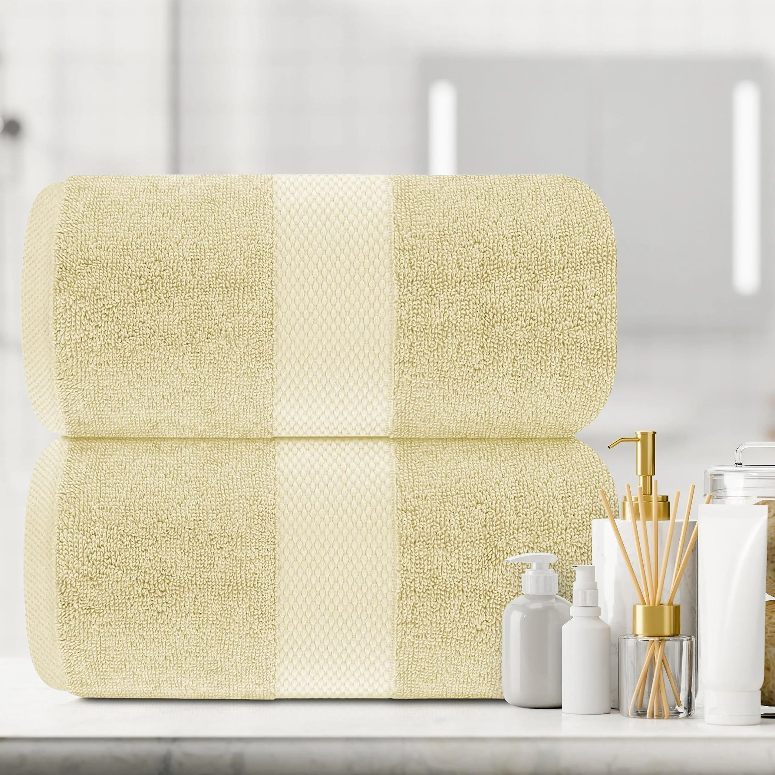 Luxury Soft Beige Bath Sheet Towels 2 Pack Extra Large 35x70 inch 650 GSM