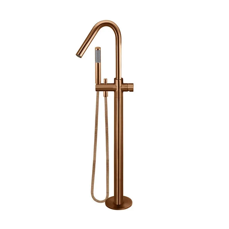 Meir Round Pinless Freestanding Bath Spout And Hand Shower - Lustre Bronze