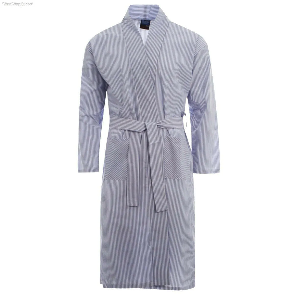 Men's Lighweight Check Stripe Kimono Wrap Dressing Gown