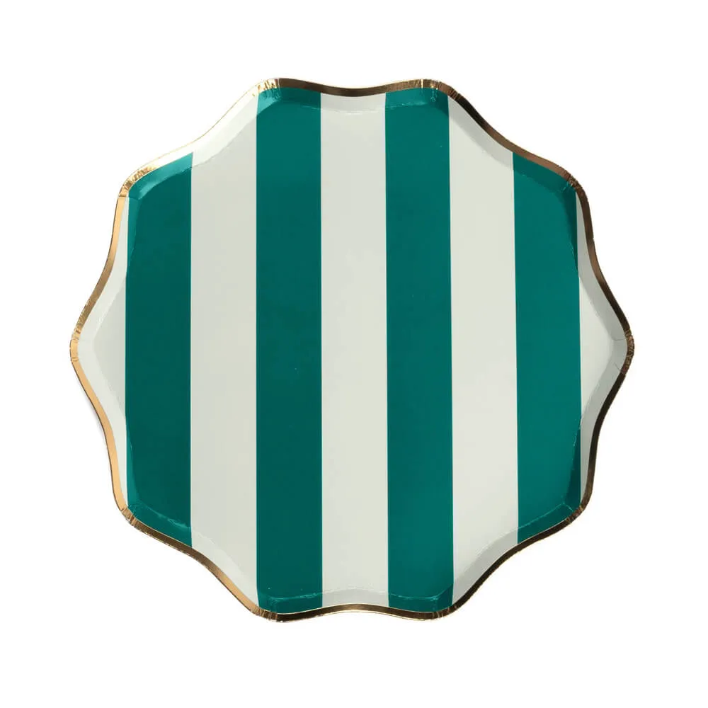 Mint & Green Holiday Stripes Paper Dessert Plates 8.5