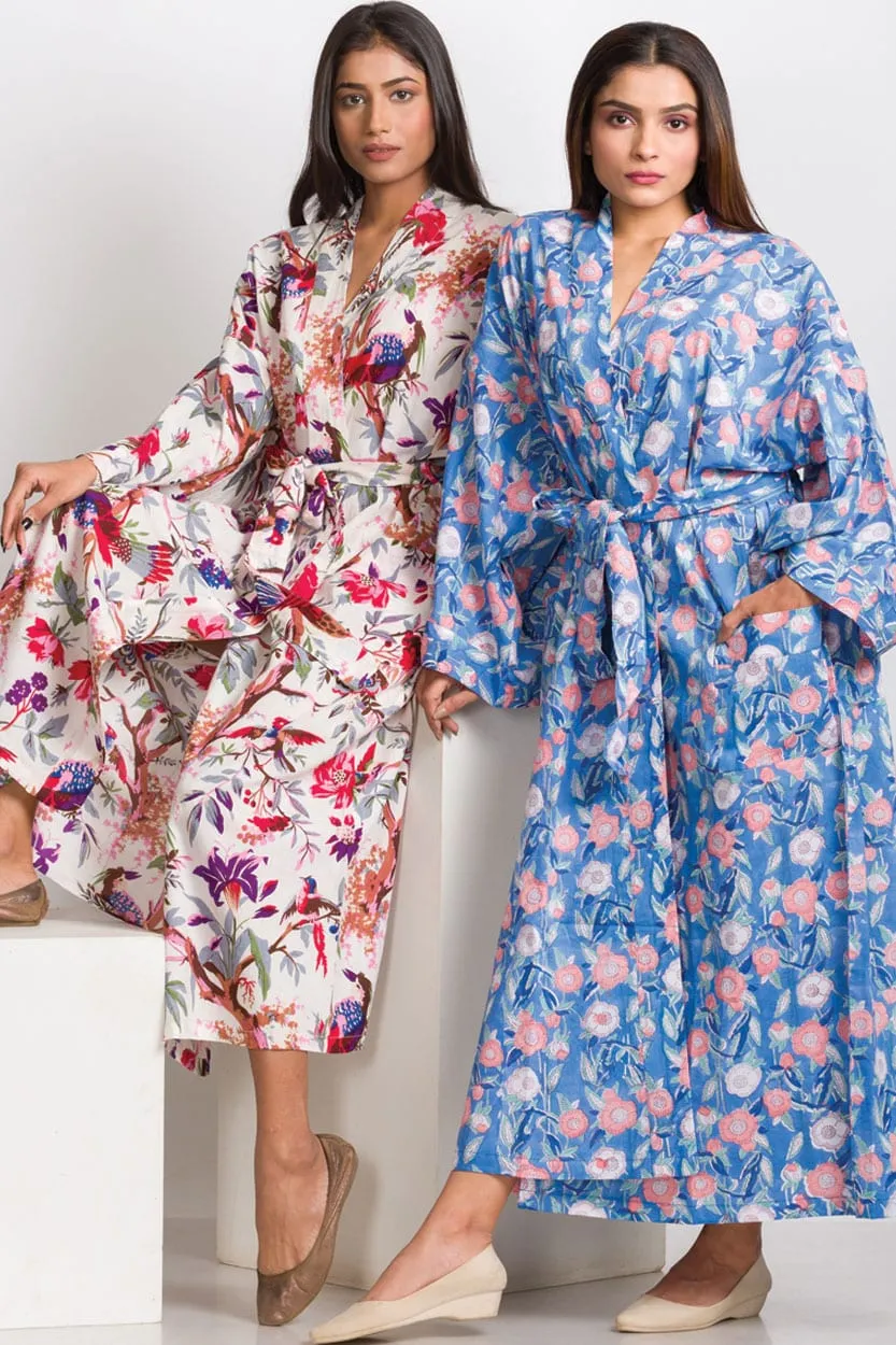 NEW! Long Cotton Robe - Blue Elegance