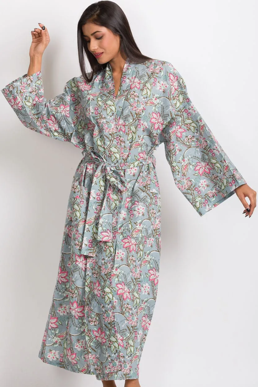 NEW! Long Cotton Robe - Frosted Roses