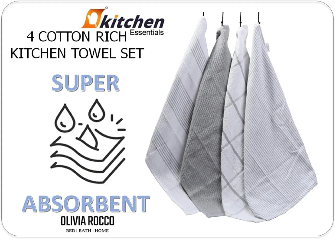 Pack of 4 Green Cotton Tea Towels for Drying Dishes and Cleaning Spills High Absorbency and Durability 65x45 cm by OLIVIA ROCCO