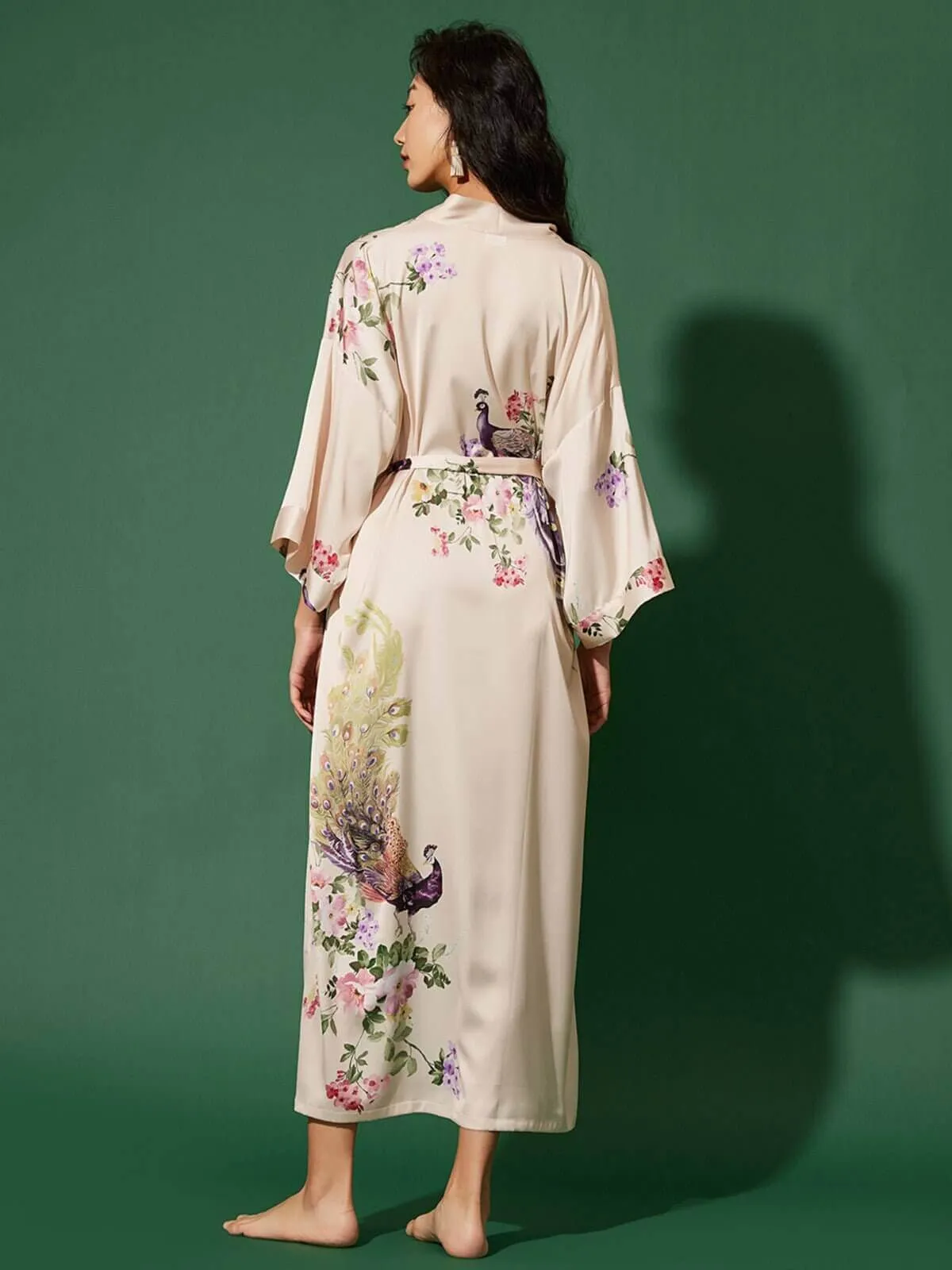 Peacock Beige Kimono Robe