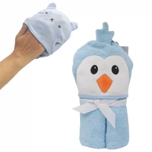 Penguine Cotton Hooded Baby Bath Towel with Baby Loofah