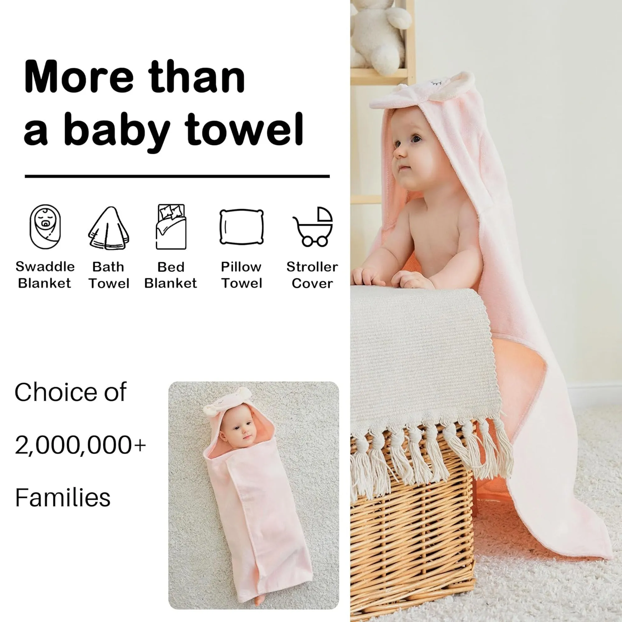 Penguine Cotton Hooded Baby Bath Towel with Baby Loofah