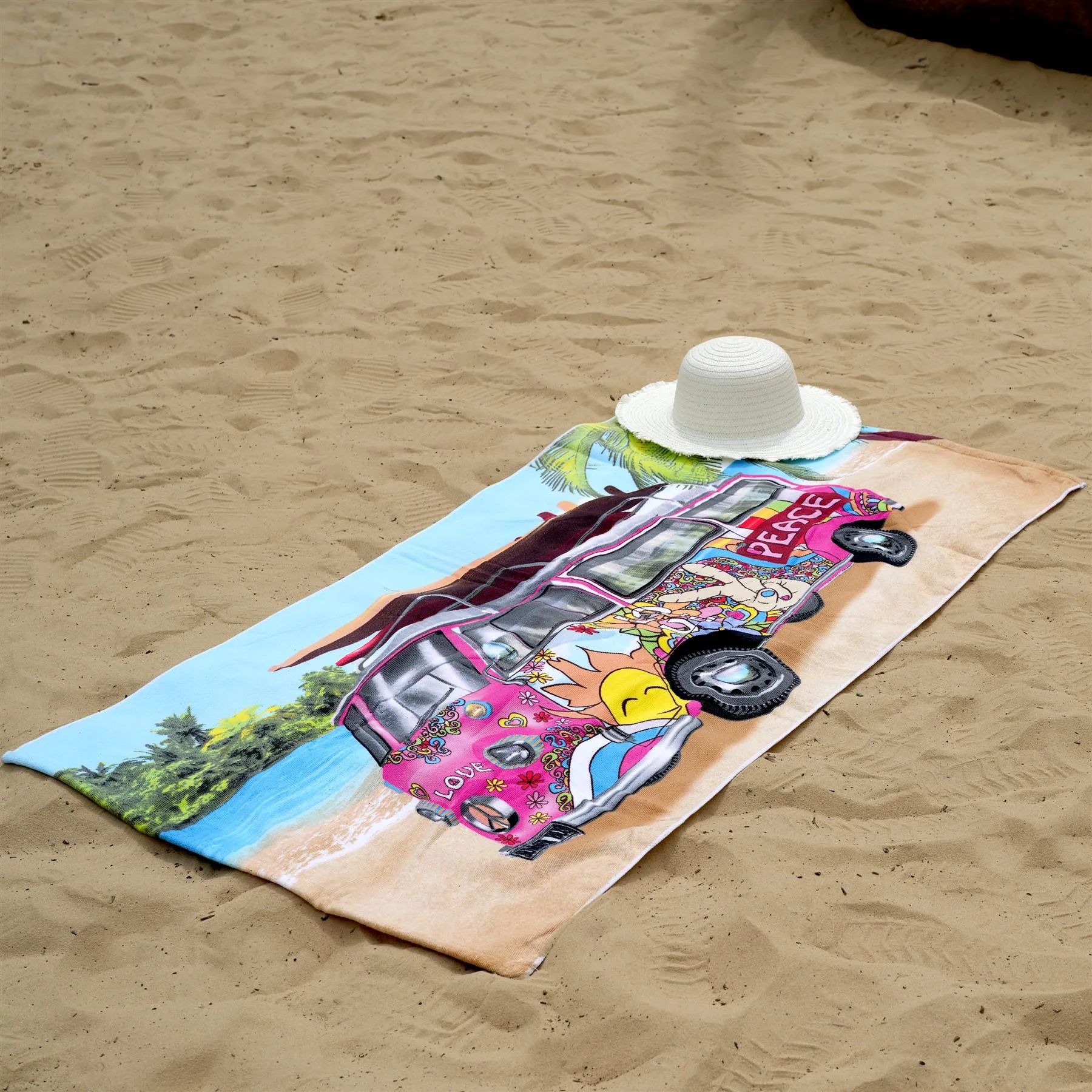 Pink Summer Bus Design Large Towel