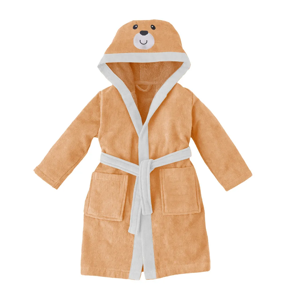 Premium Unisex Peach Bathrobe for Kids Ages 4-14 years with Hood and Tie Up Belt High quality Absorbent