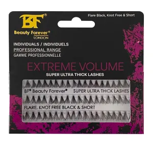 Professional Individual Super Ultra Thick Lashes, 10 Ply Flare Black, Knot Free & Short For Extreme Volume (BF1007-Short)