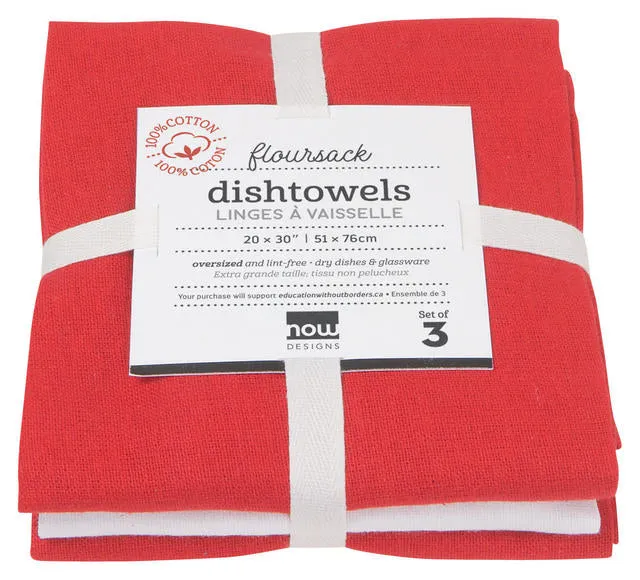 Red Floursack Dishtowels S/3