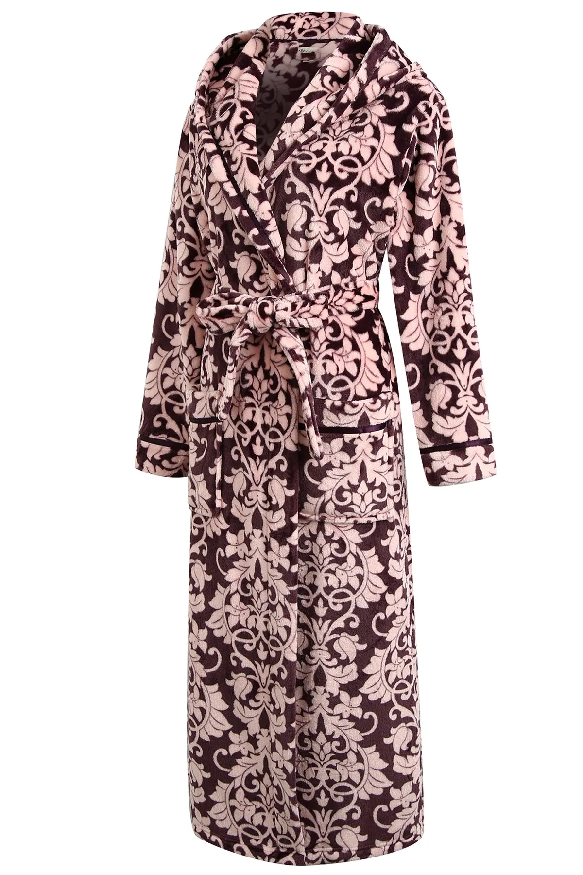 Richie Women's Polka Long Hooded Robe Collared Sleepwear Housecoat RHW2882