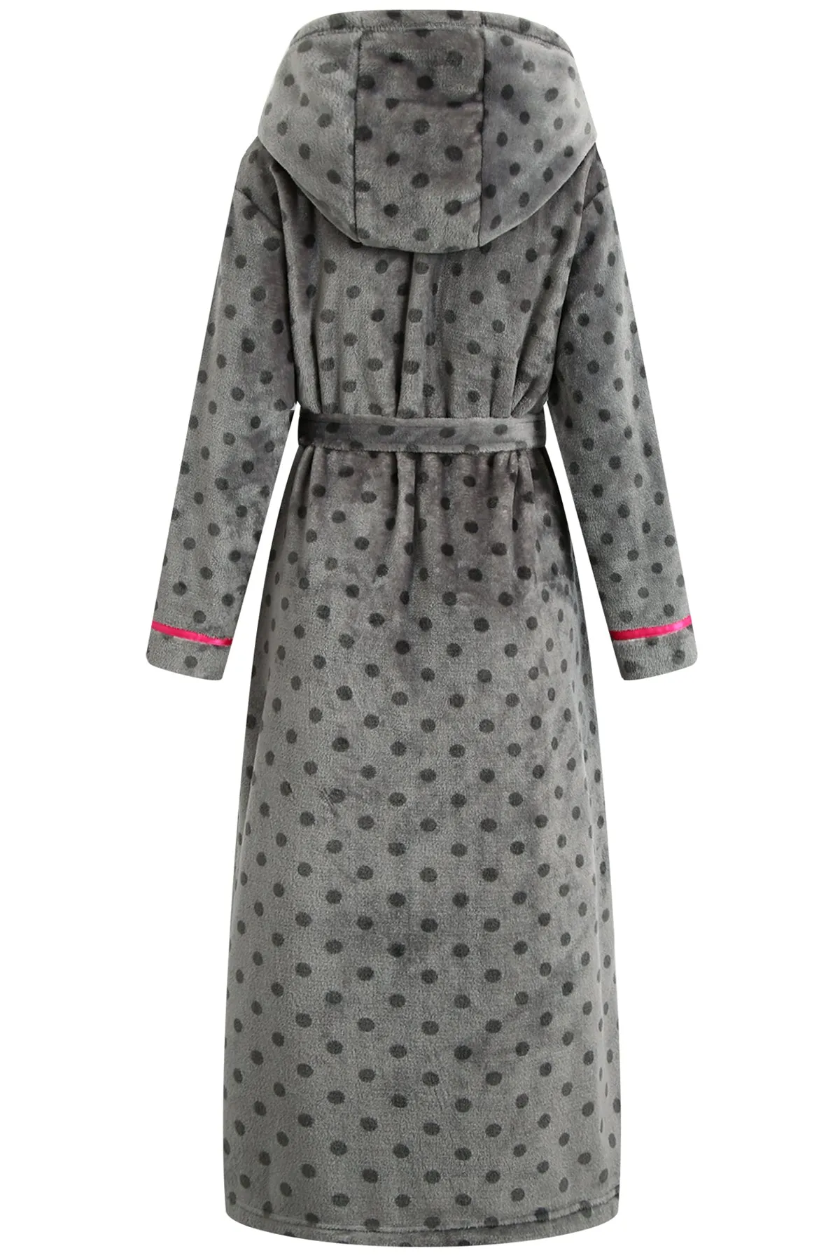 Richie Women's Polka Long Hooded Robe Collared Sleepwear Housecoat RHW2882