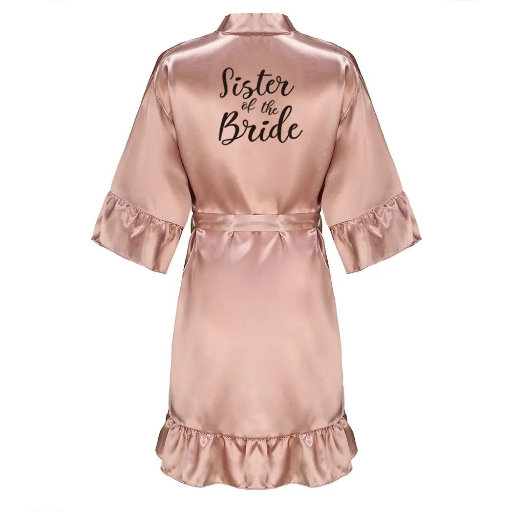 Rose Gold Satin Bridesmaid Team Bride Robes With Ruffle Sister Mother Bathrobe Maid of Honor Kimono Wedding Gift