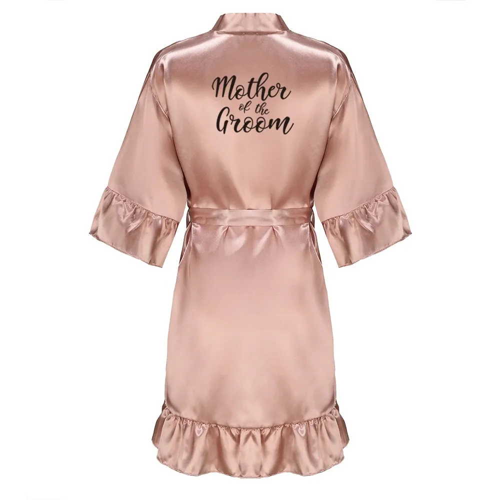 Rose Gold Satin Bridesmaid Team Bride Robes With Ruffle Sister Mother Bathrobe Maid of Honor Kimono Wedding Gift