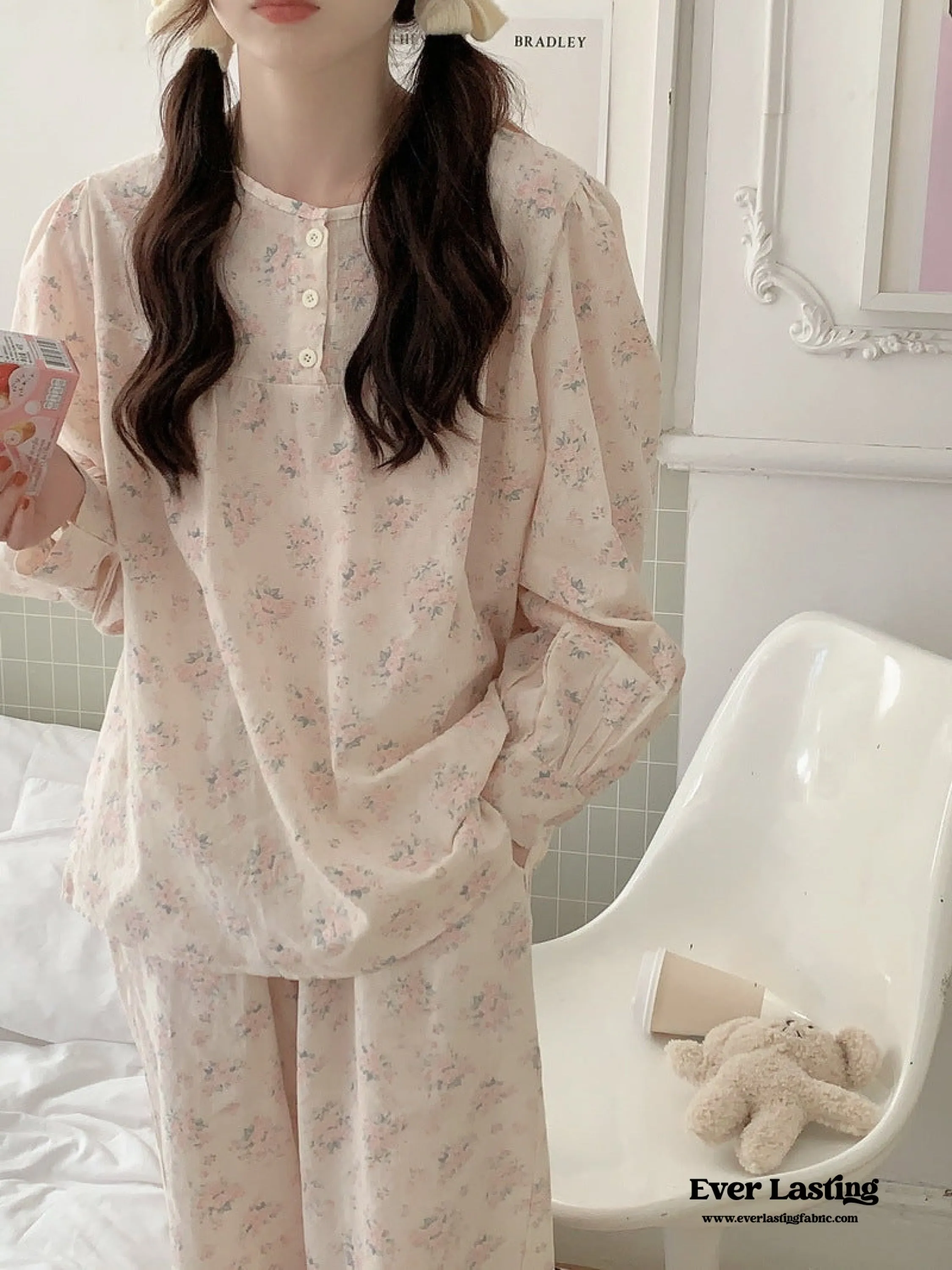 Soft Floral Pink Pajama Pants Set