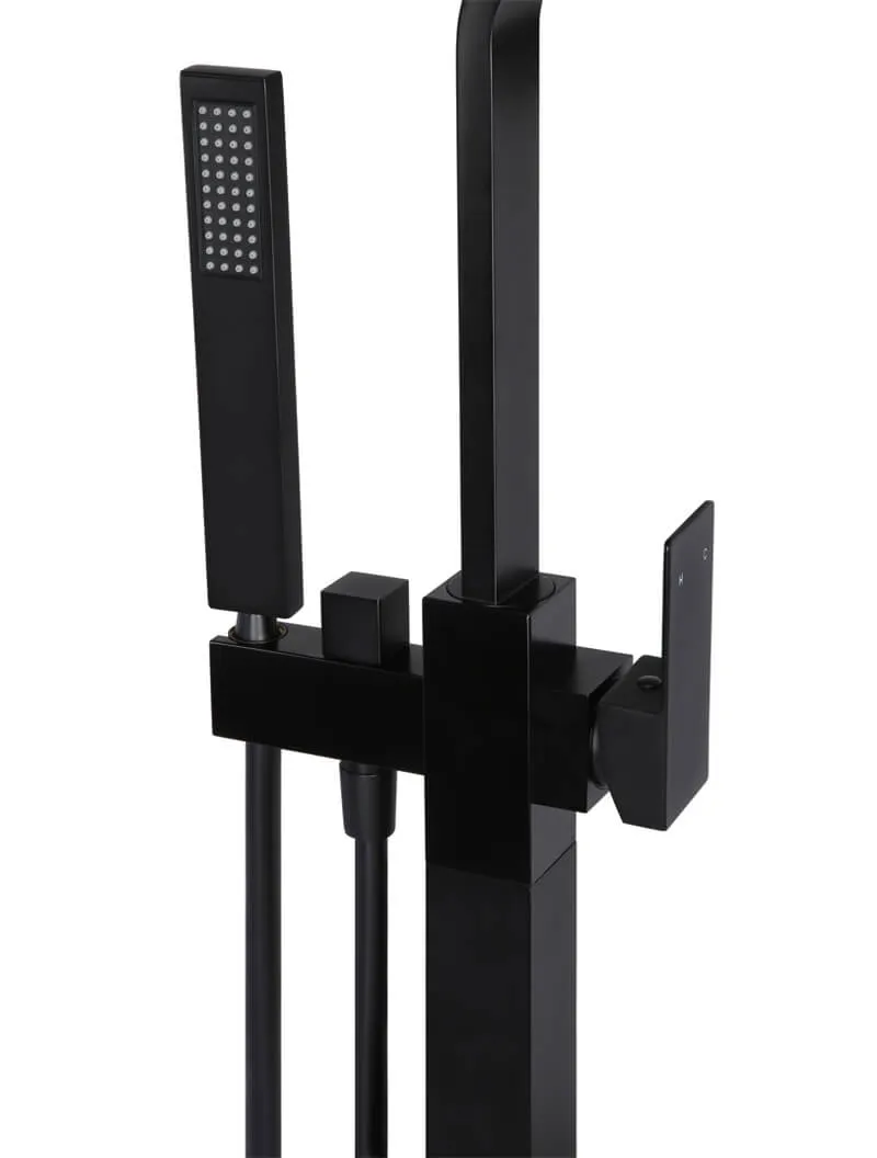 Square Freestanding Bath Spout and Hand Shower - Matte Black