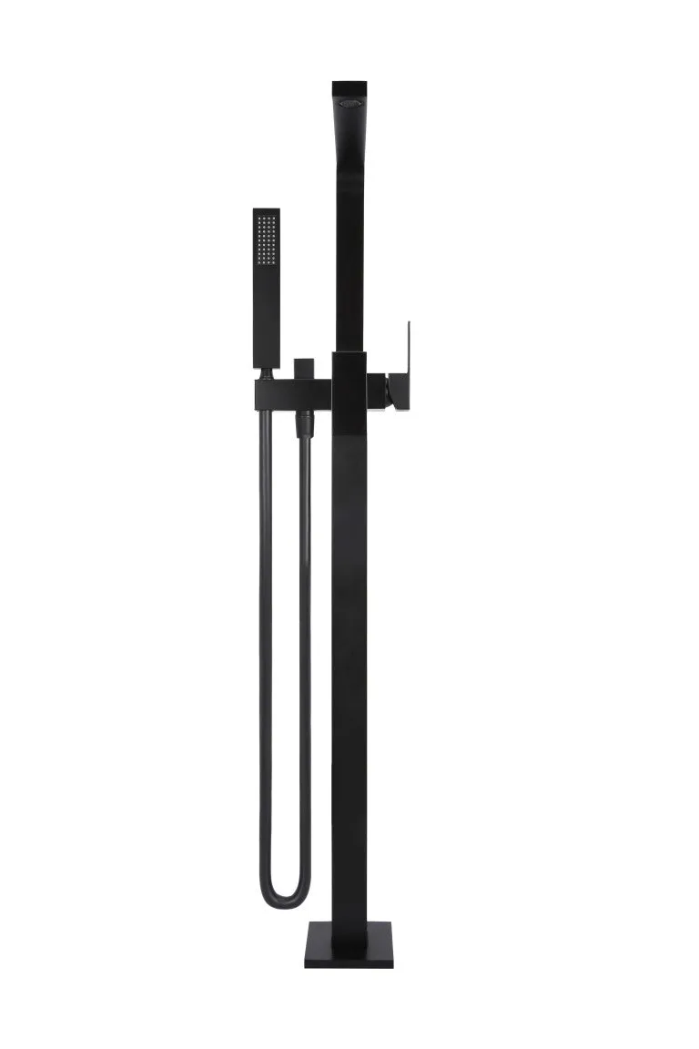 Square Freestanding Bath Spout and Hand Shower - Matte Black