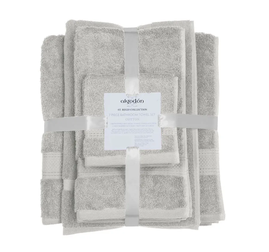 St Regis 7 Piece 600GSM Cotton Towel Set Silver