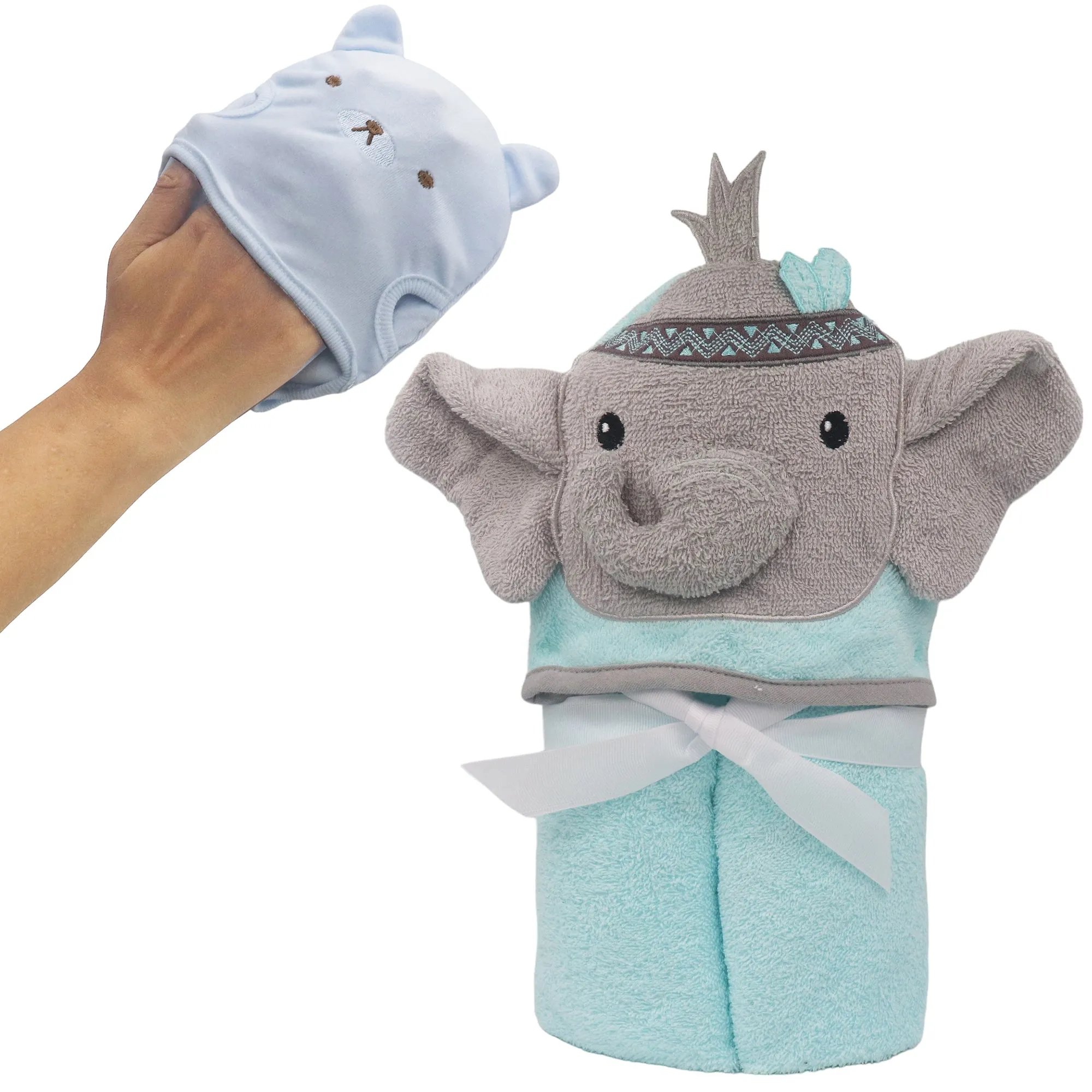 Teal Elli Cotton Hooded Baby Bath Towel with Baby Loofah