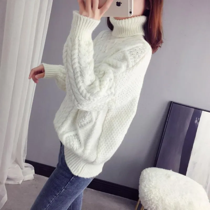 Thick Braids High Neck Knit Warm Sweater