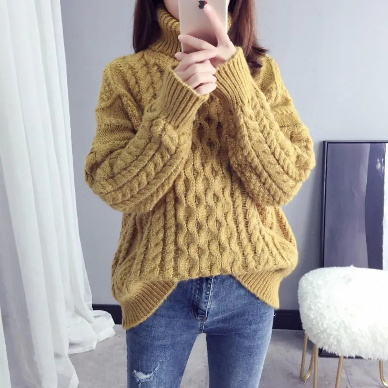 Thick Braids High Neck Knit Warm Sweater