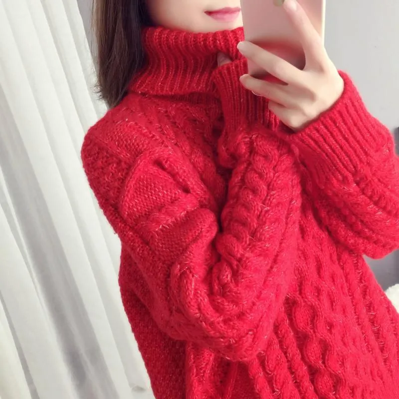 Thick Braids High Neck Knit Warm Sweater