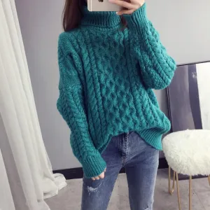 Thick Braids High Neck Knit Warm Sweater