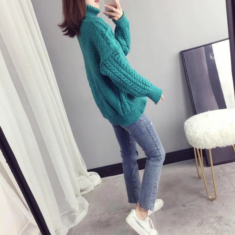 Thick Braids High Neck Knit Warm Sweater