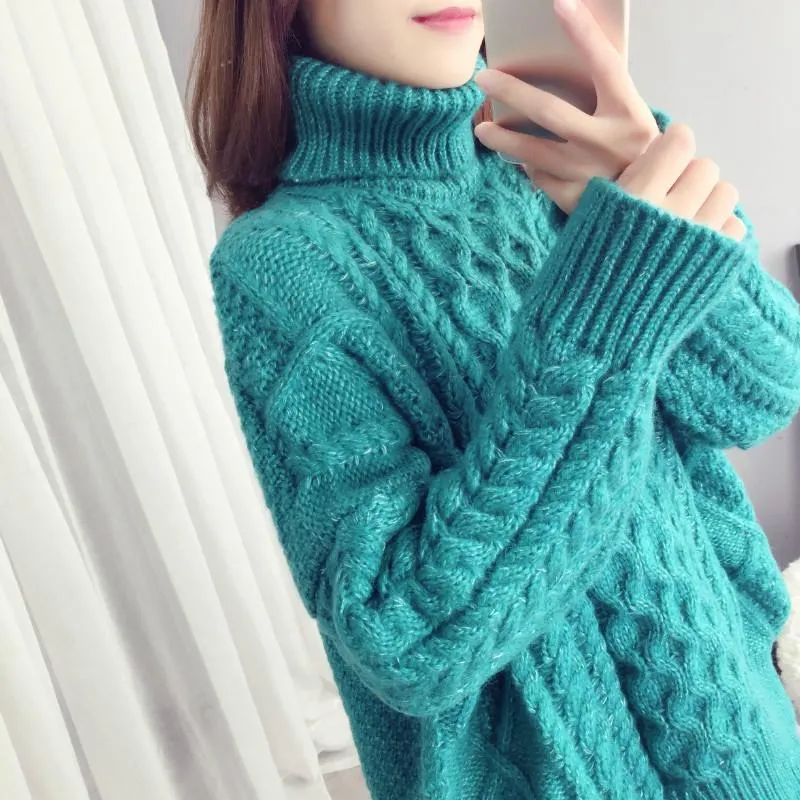 Thick Braids High Neck Knit Warm Sweater