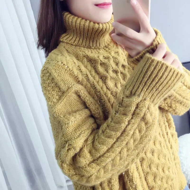 Thick Braids High Neck Knit Warm Sweater