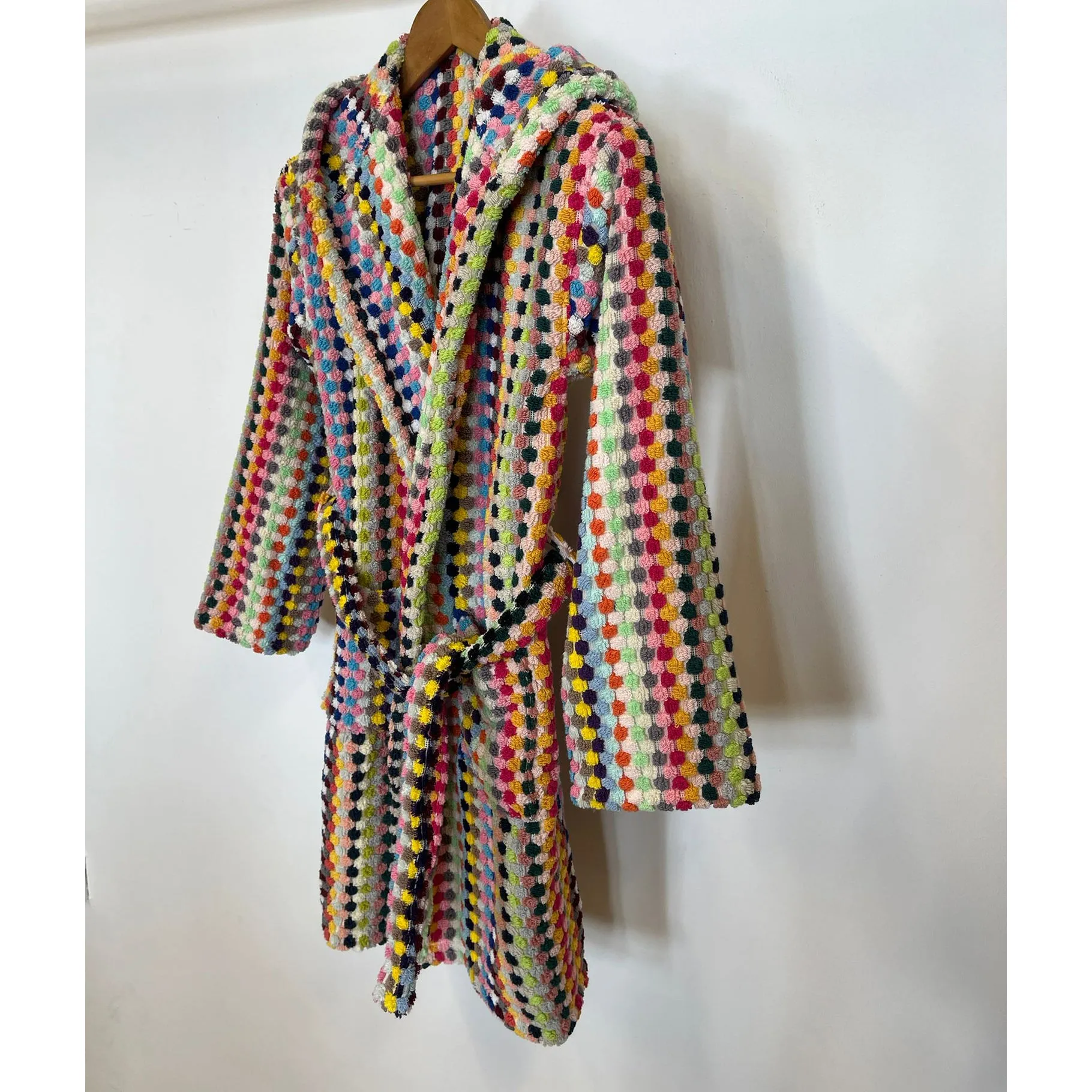 Turkish Terry Towel Kids Bathrobe Multi Color Dotted Pompom Design