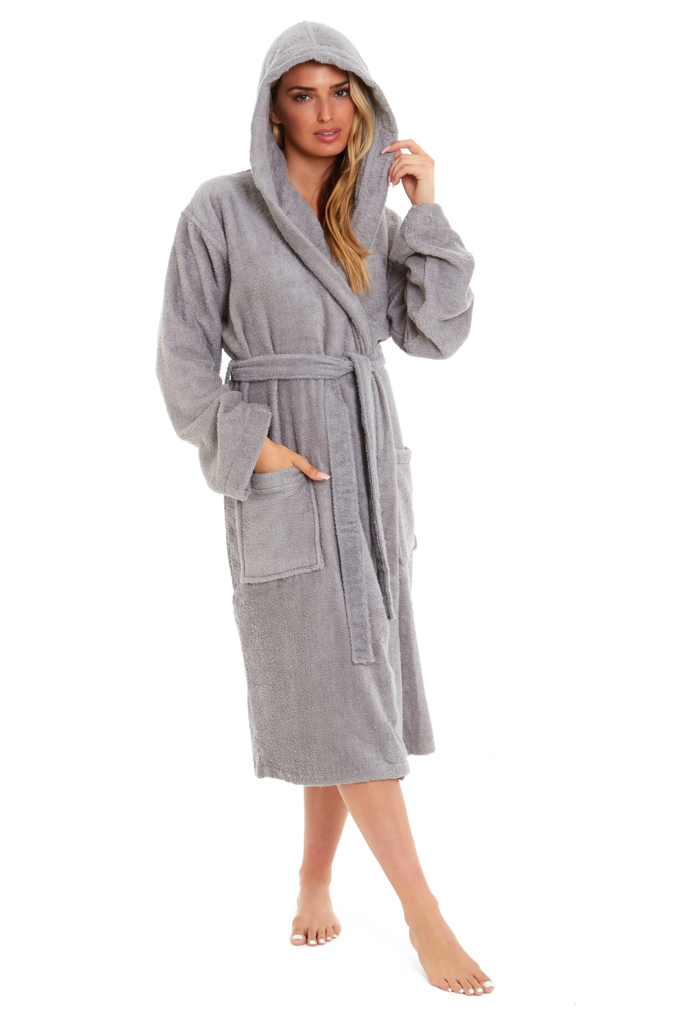 Women's Bamboo Cotton Hooded Towelling Robe Luxurious Ultra Absorbent Bath Spa Loungewear in Multiple Sizes and Colours by Daisy Dreamer